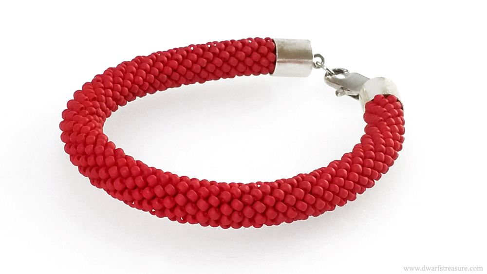 Exquisite hot red beaded bangle bracelet