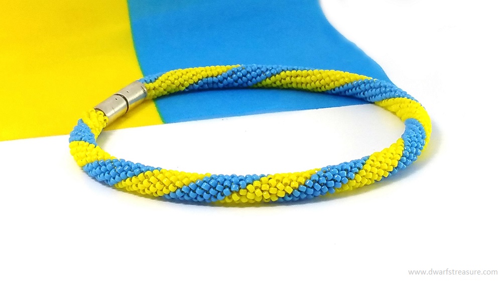 Classic Ukrainian Flag colors beaded crochet rope bracelet