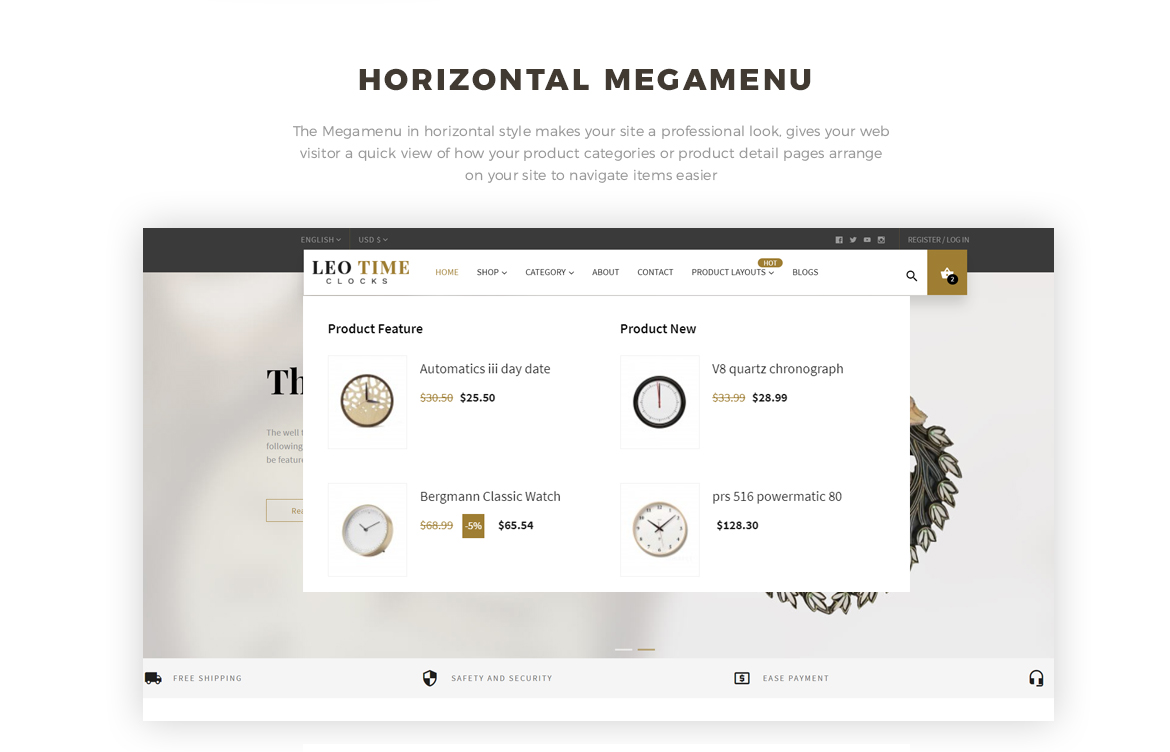 horizontal mege menu - Clock and Home Decor