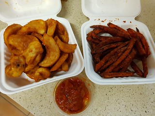 Potato Curls and Sweet Potato Fries with Tomato Relish from Veri Vego Burger