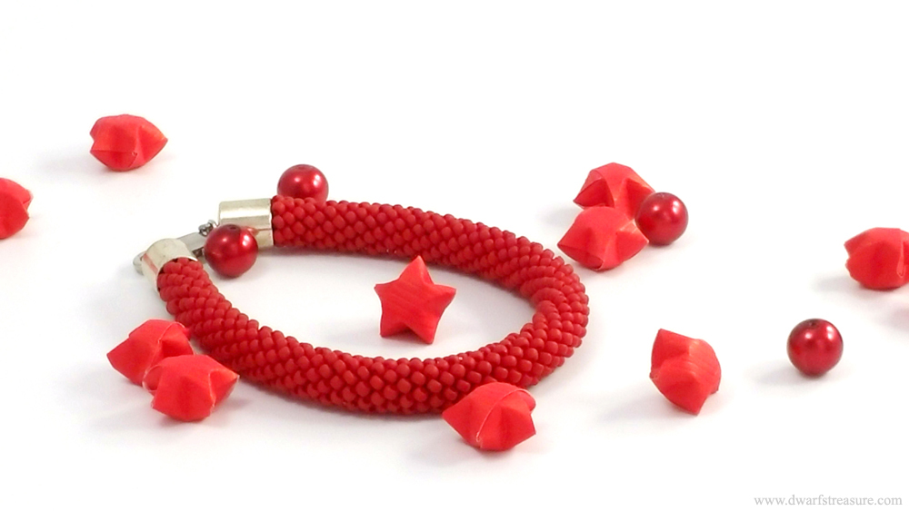 Sophisticated red beaded crochet rope bangle