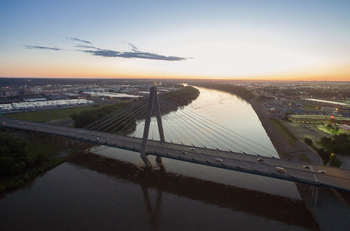 above bondbridge dji downtown drone flight kansascity kc kcmo kevinvanemburghphotography rivermarket missouri unitedstates us sunrise firstlight bridge landscape