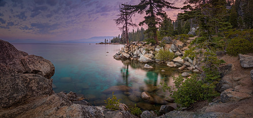 rocks tahoe laketahoe nv nevada trees lake water morning color landscape