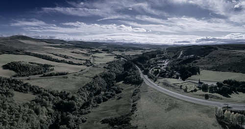 daviot highlands drone djiphantom4advanced strathnairn river church churchofscotland hdr panorama affinityphoto landscape mankindnature quarry abuse sky clouds tone bluegreen cool sunny sunlight cairngorms monadhliath mountains awesome curves blue wispy rawtherapee trees nairn