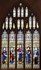Risen Christ flanked by St John, St Peter, St Paul and St Polycarp with John Polycarp Oakey (Ninian Comper, 1927)