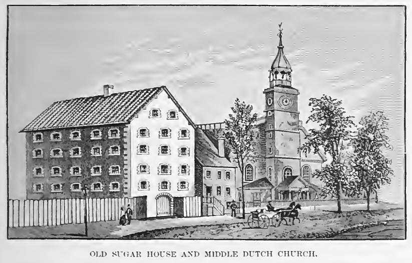 The Middle Dutch Church is where some of the enlisted men captured at the Battle of Long Island were imprisoned. The Sugar House also became a prison as the British captured more of Washington's soldiers during the retreat from New York. The site today is the location of the Chase Manhattan Bank.