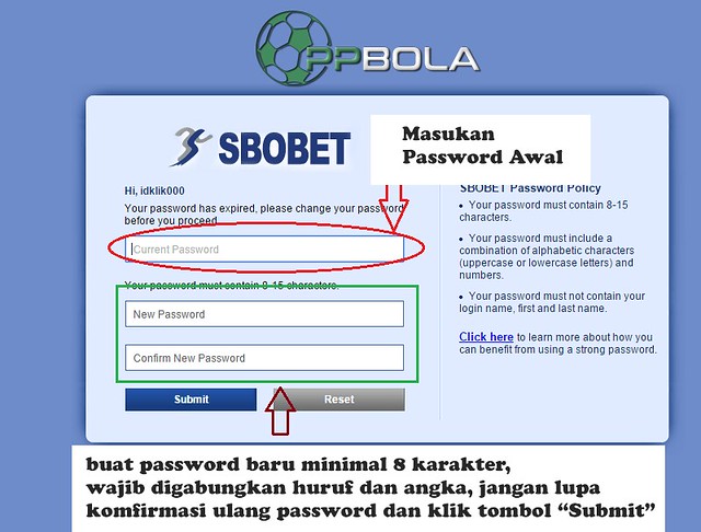 cara ganti password baru sbobet