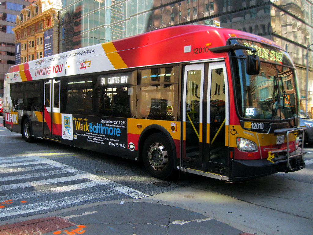 2012 New Flyer "Xcelsior" XDE40 12010 on the SILVER (CityLink/MTA Maryland) at Light Street & E. Redwood Street