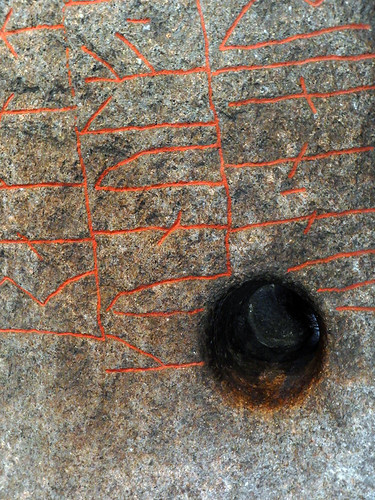 A stone marker with ancient runes written on it at the National History Museum in Copenhagen, Denmark