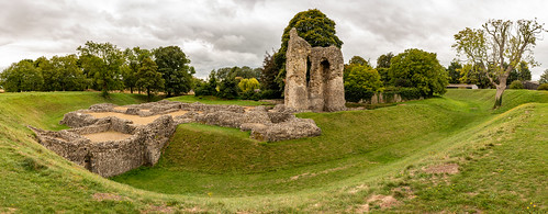ludgershall castle andover wiltshire ruins remains building architecture ancient historic royal english heritage earthwork stonework grass tree ditch fort fortification panorama photomerge landscape sky