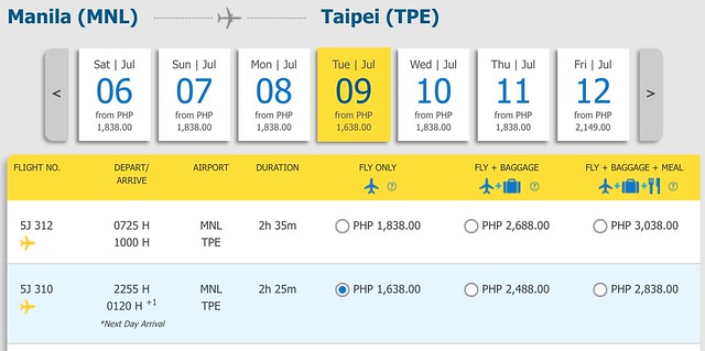 Manila to Taipei Cebu Pacific Promo