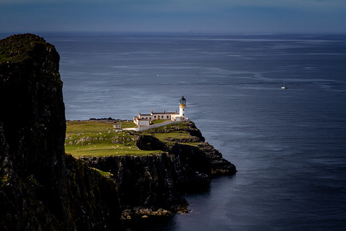 scotland isleofskye lighthouse cliff water outdoor ocean sea landscape rock shadow