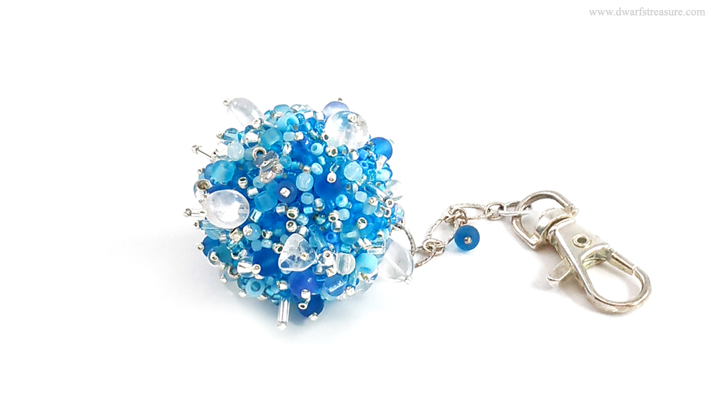 Stylish one in a kind blue seed bead ball keychain