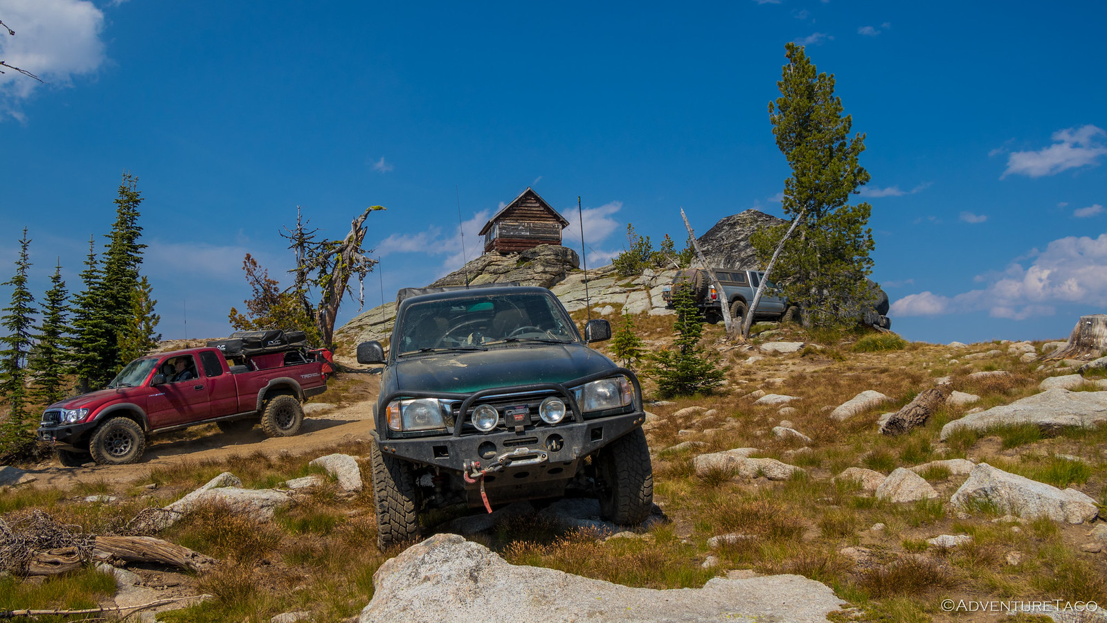 three Tacoma's at Burnt Knob Lookout, ID