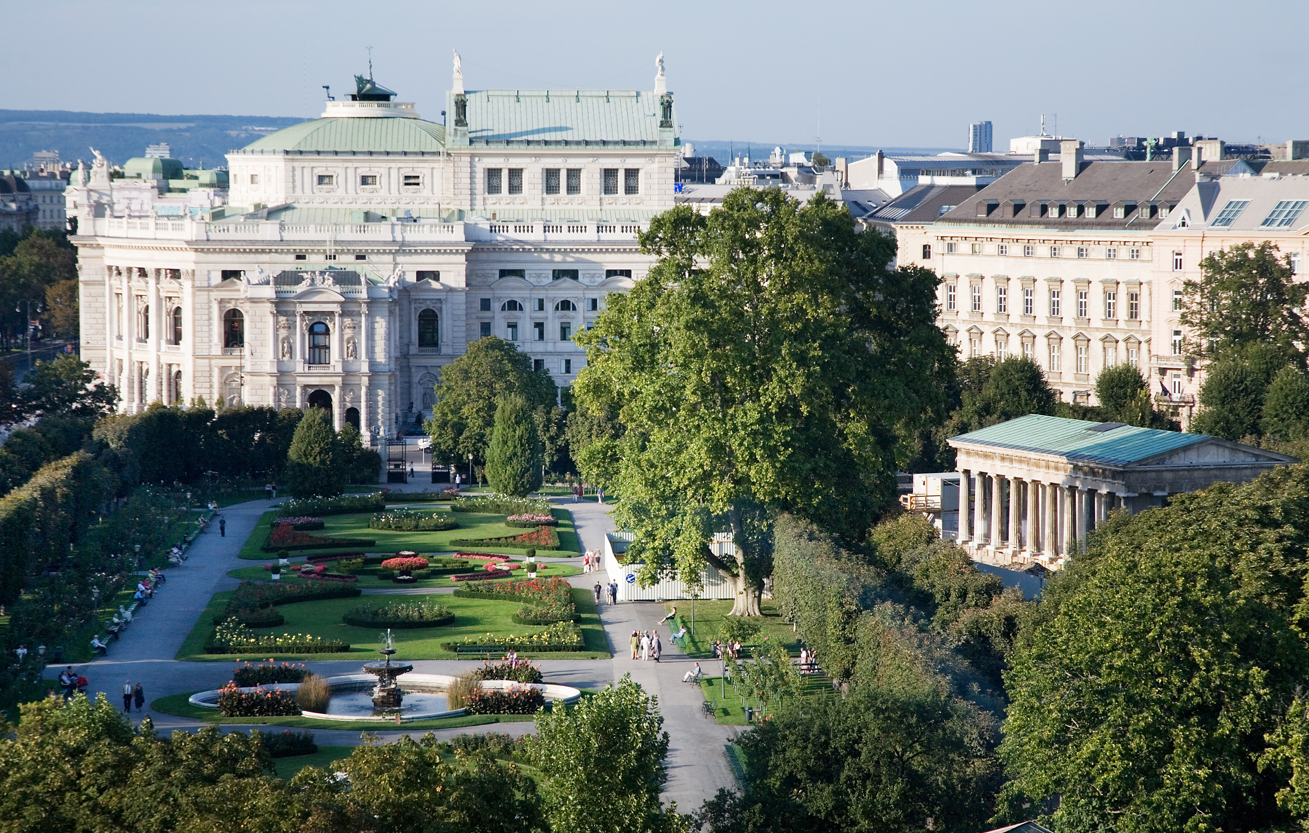 View of the Burgtheater and Volksgarten from the Naturhistorisches Museum (Museum of Natural History), Vienna, Austria. Photo taken by Jorge Royan on September 6, 2008.