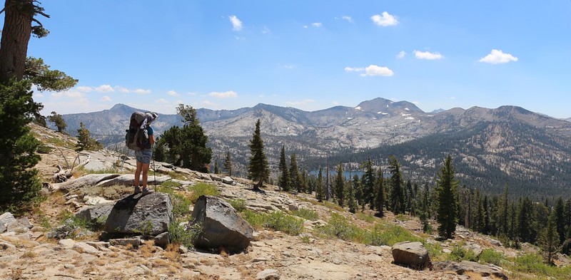 Mount Tallac, far left, and Dicks Peak, right of center, from the Tahoe-Yosemite Trail below Phipps Peak