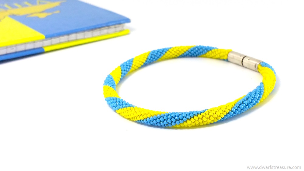 Beautiful blue & yellow seed bead crochet bracelet for men