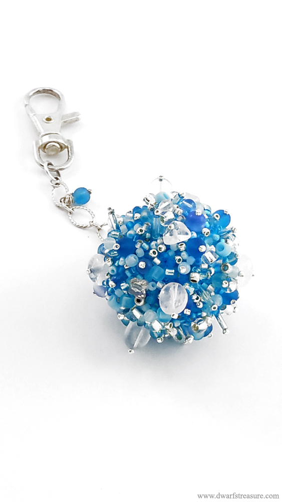 Cute blue fluffy seed bead ball bag accessory