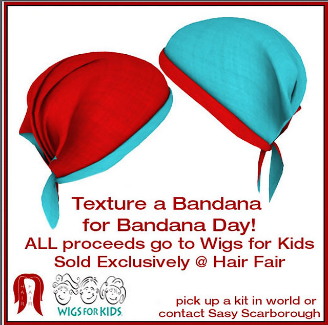 Create your bandana to be sold at Hair Fair. You'll have to hurry though. It closes September 3rd to give your bandana to hair fair--to be sold.