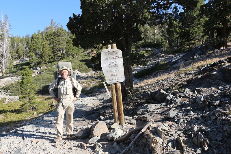 Me with a ten-day beard at the Desolation Wilderness boundary sign on the PCT north of Echo Lake