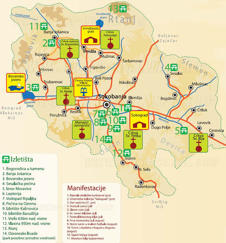 Туристическая карта општины Сокобаня