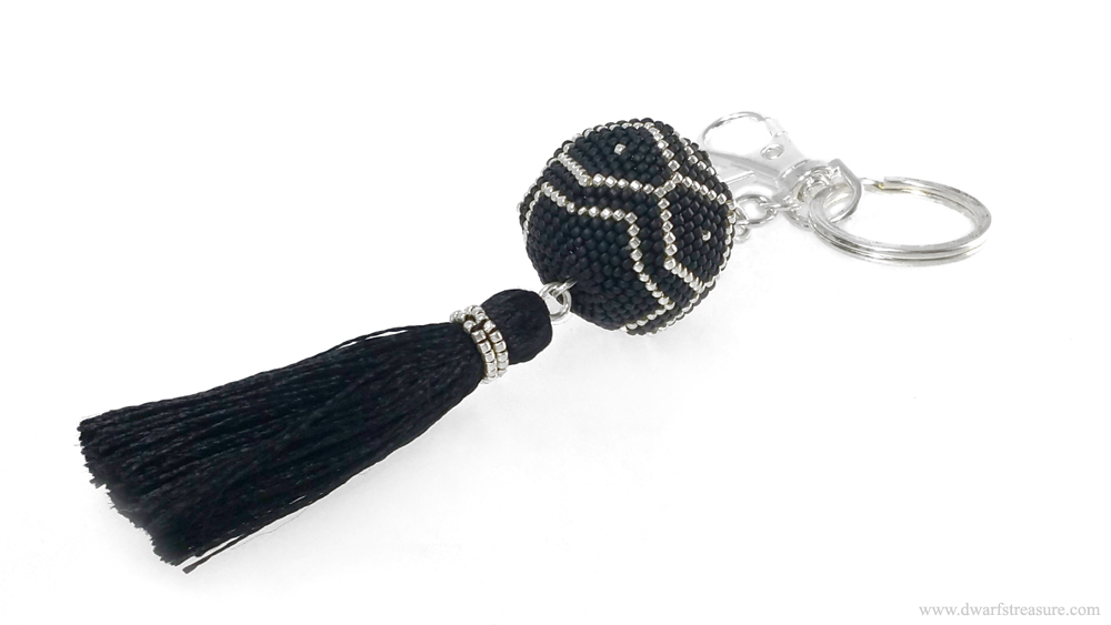 Unique jet seed bead ball keychain