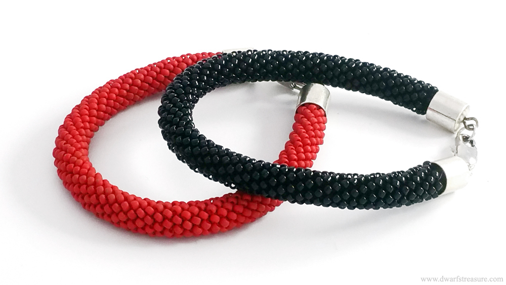 Red custom made beaded crochet rope bracelet