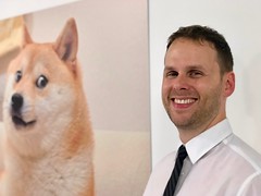 Doge and Don Caldwell at the Know Your Meme 10th Anniversary party