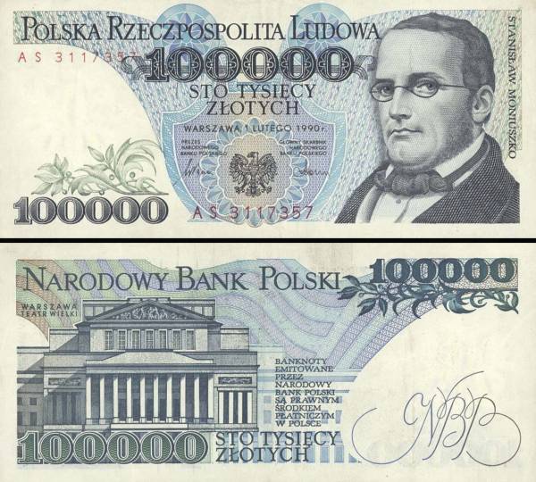100 000 Zlotych Poľsko 1990, P154a