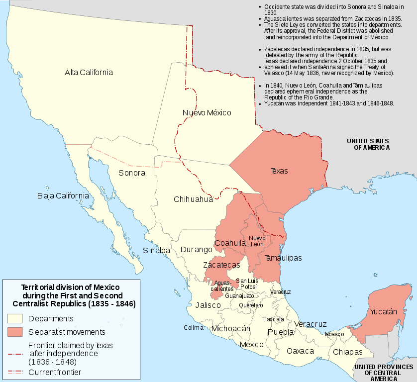 Administrative map of Mexico, 1835-1846