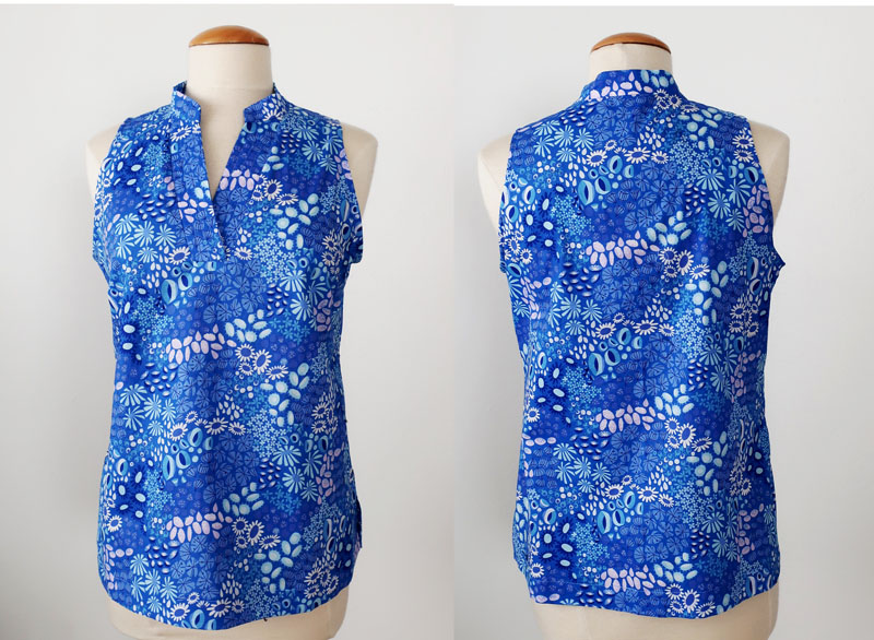 blue cotton tunic top front and back