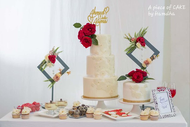 Elegant Lace Wedding Cake from Hamdha Hassan of A piece of CAKE by Hamdha