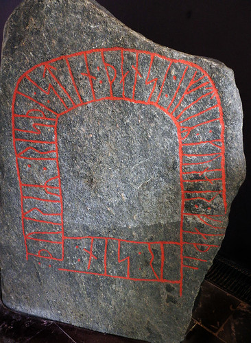 A stone marker with ancient runes written on it at the National History Museum in Copenhagen, Denmark