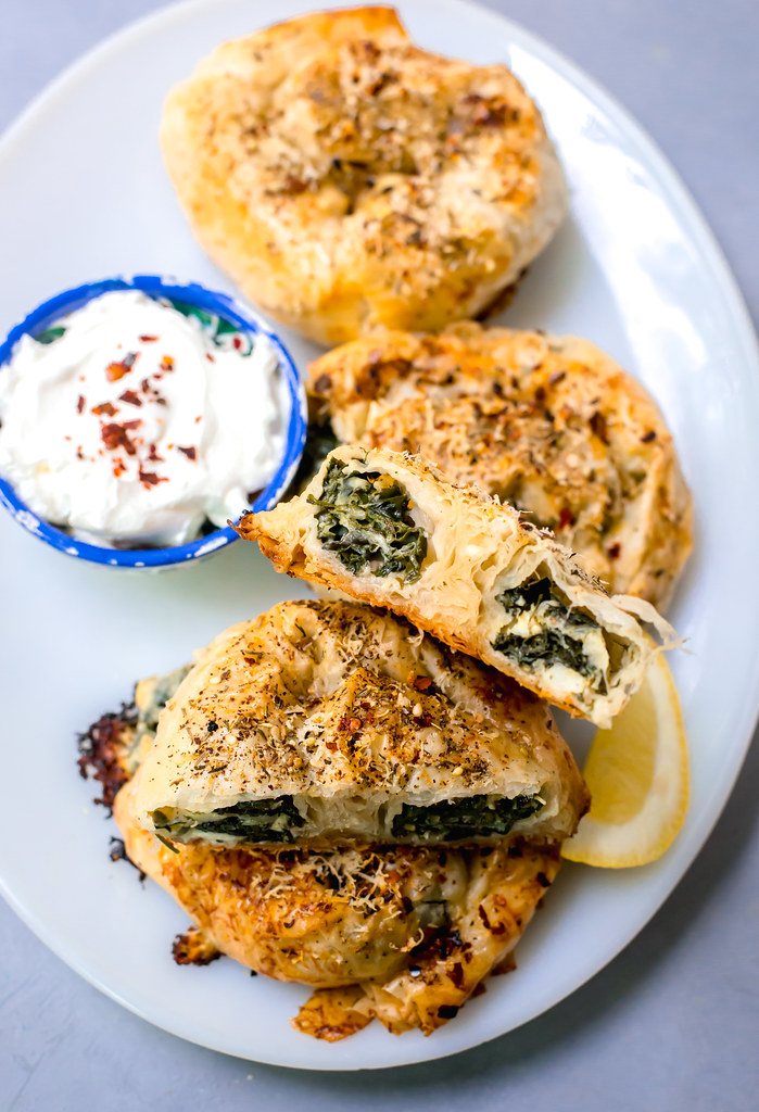Round Borek with Cheese and Wilted Greens