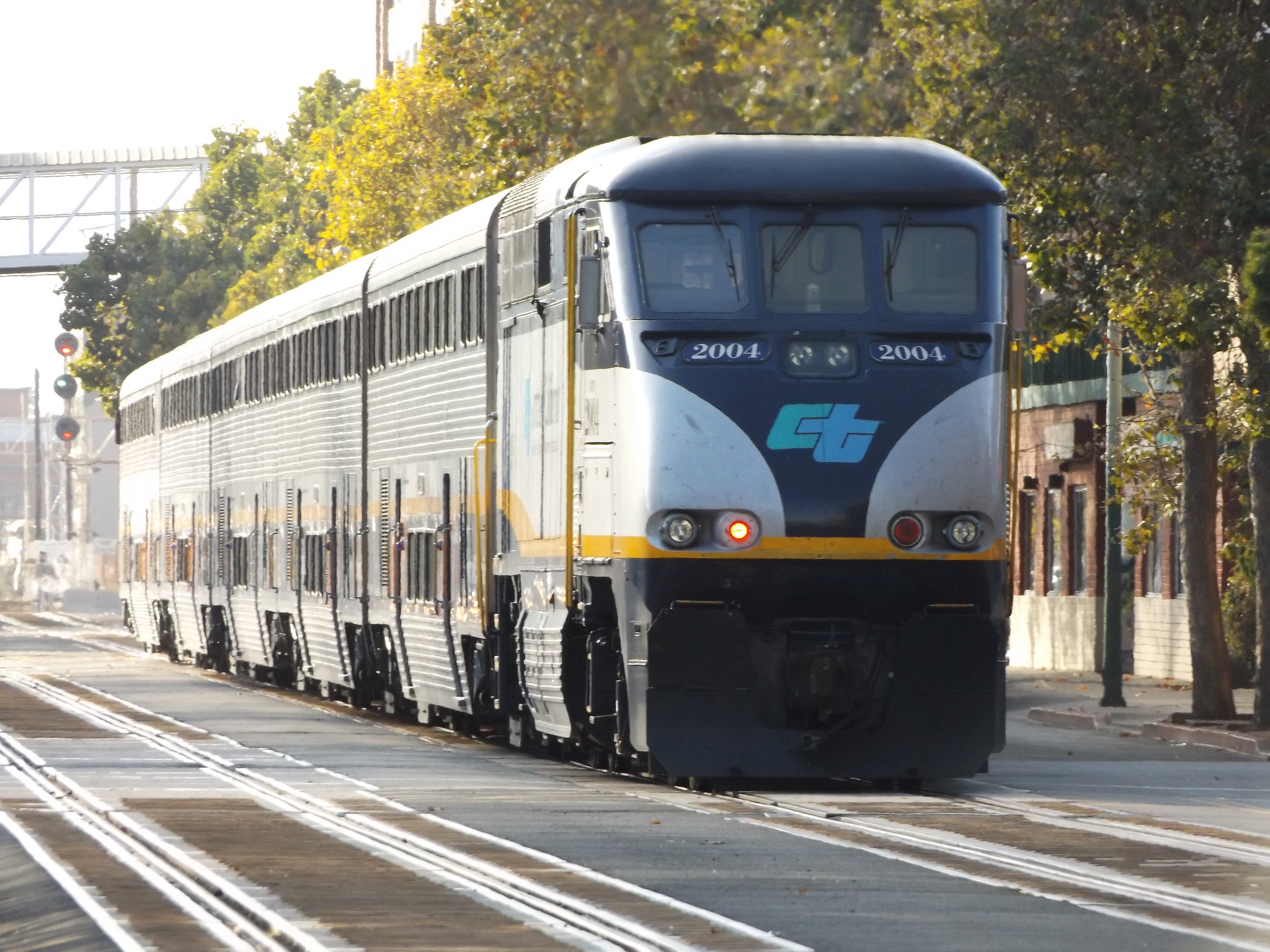 Capital Corridor Train running along a Street near Jack London Square, Oakland, California, USA, 5 September 2018