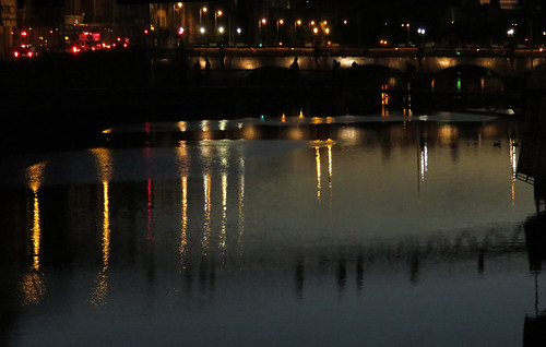 The River Liffey at night in Dublin, Ireland