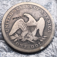 1859-O Seated Liberty Dollar reverse EVERMAN counterstamp