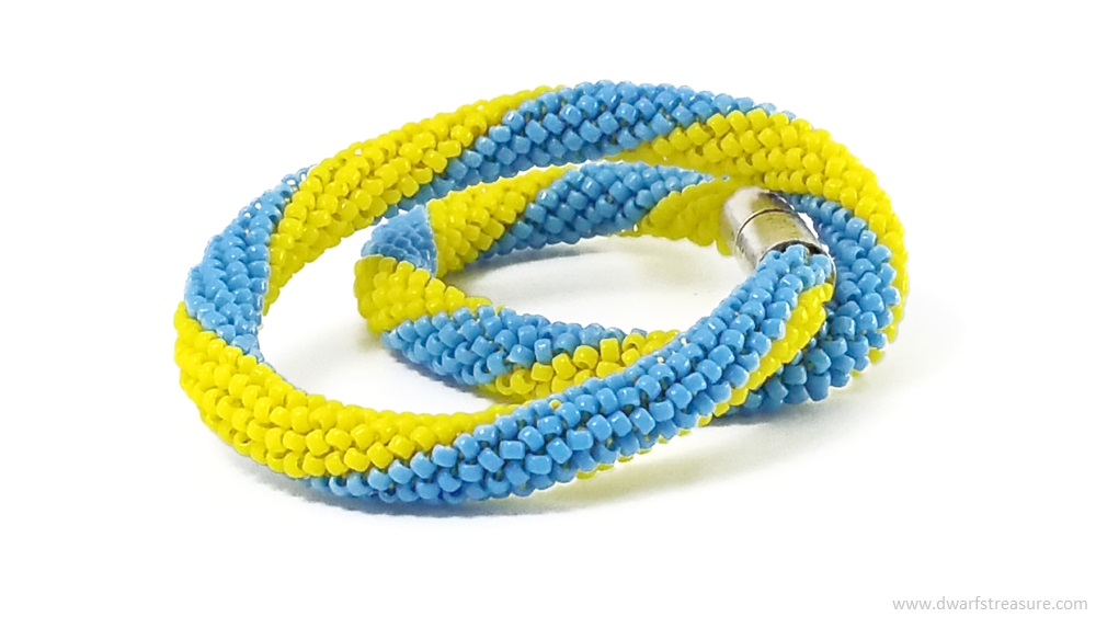 Elegant blue & yellow beaded crochet bangle bracelet for Men