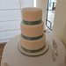 Three tiered Wedding cake with Sea Mist Ribbon.