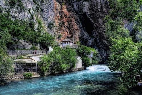 buildings architecture river rapids landscapes blagaj bosniaandherzegovina balkans travel textured bunariver