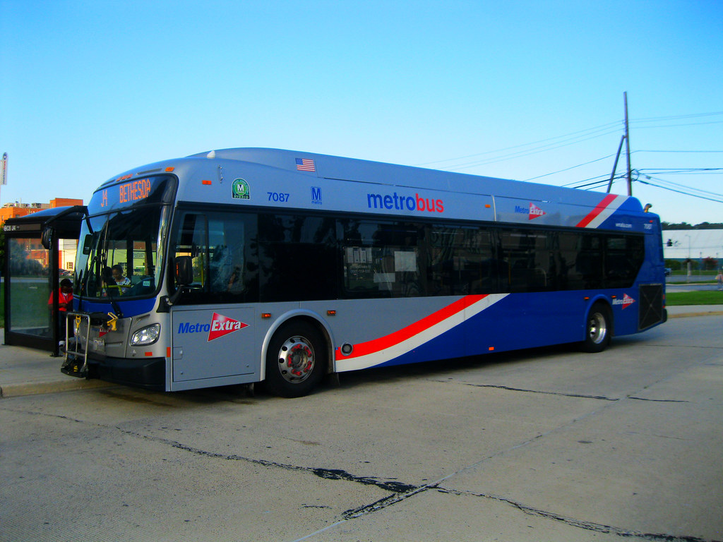 2011 New Flyer "Xcelsior" XDE40 7087 on the J4 (WMATA Metrobus) at College Park- U of MD Metrorail Station