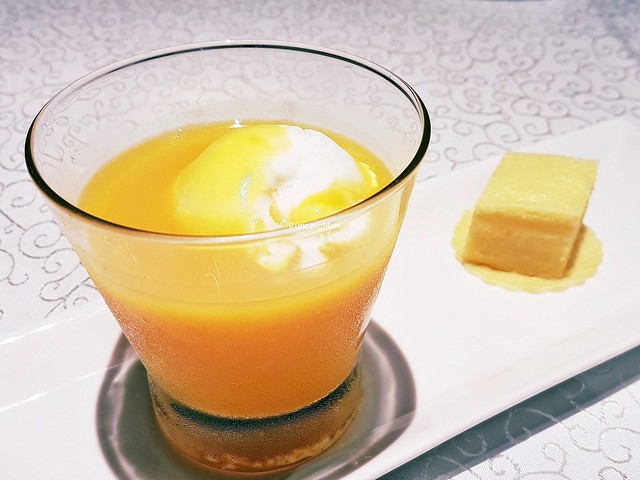 Sweetened Orange And Pumpkin Cream With Coconut Ice Cream, Steamed Sponge Cake With Custard