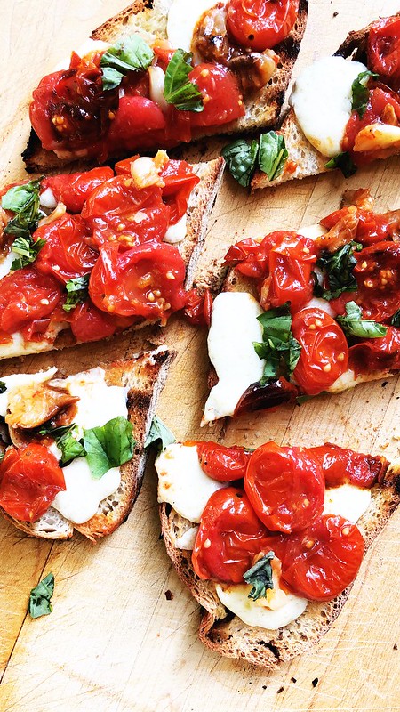 Grilled Roasted Garlic and Smashed Tomato Pizza