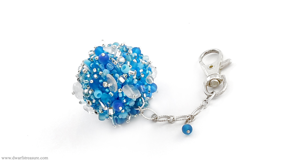 Sophisticated fluffy blue beaded ball key holder