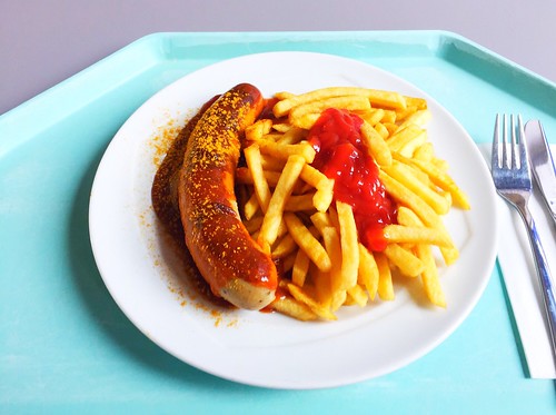 Curried sausage with french fries / Currywurst mit Pommes Frites