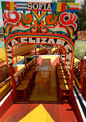 Bright boats at Xochimilco, the UNESCO Heritage Site of the former floating gardens in Mexico City