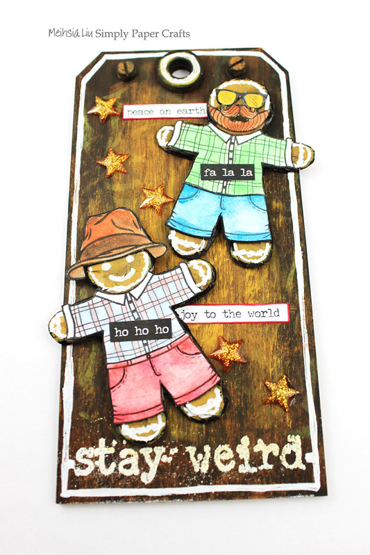 Meihsia Liu Simply Paper Crafts mixed media tag Gingerbread Man Simon Says Stamp STAMPtember 1