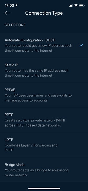 Linksys iOS App - Connection Types