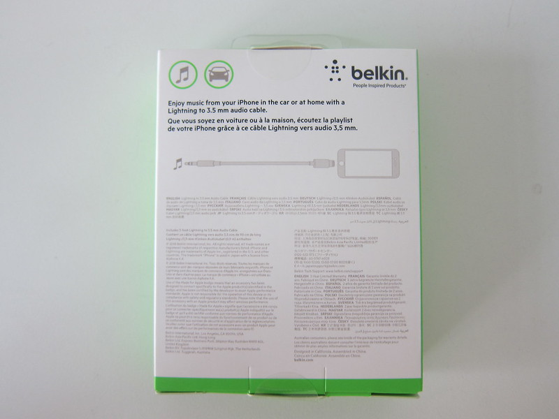 Belkin 3.5mm Audio Cable with Lightning Connector  - Box Back