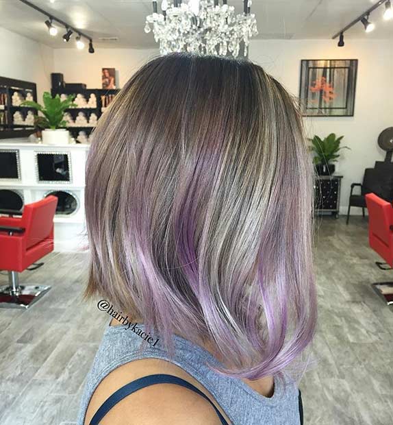 A LINE BOB WITH LAVENDER HIGHLIGHTS